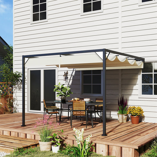 Outsunny 3 x 3(m) Pergola zewnętrzna z chowanym daszkiem - kremowo-biała