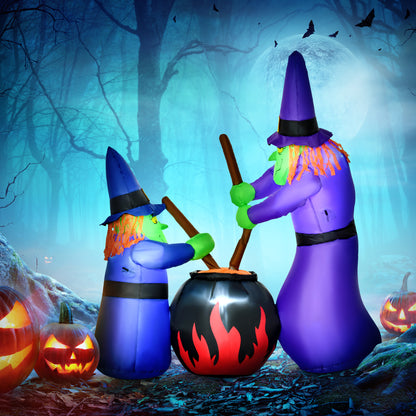 HOMCOM 1.8m Inflatable Halloween Lawn Decoration with LED Witches Around A Black Cauldron Outdoor Air Blown Holiday DÃ©cor
