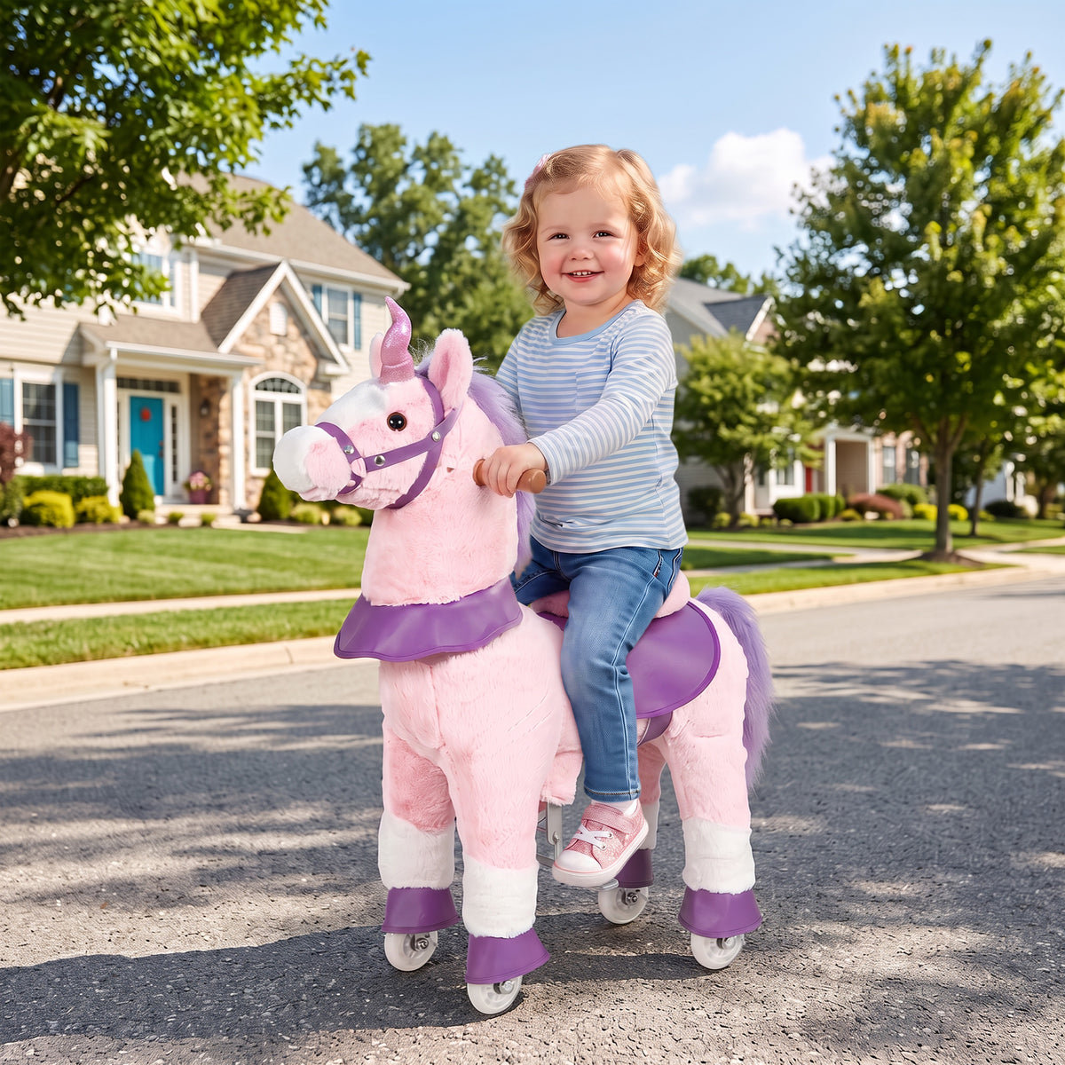 AIYAPLAY Ride on Horse Pedal Ride On Walking Horse Toy Rotatable Head Neighing Sound, Pink