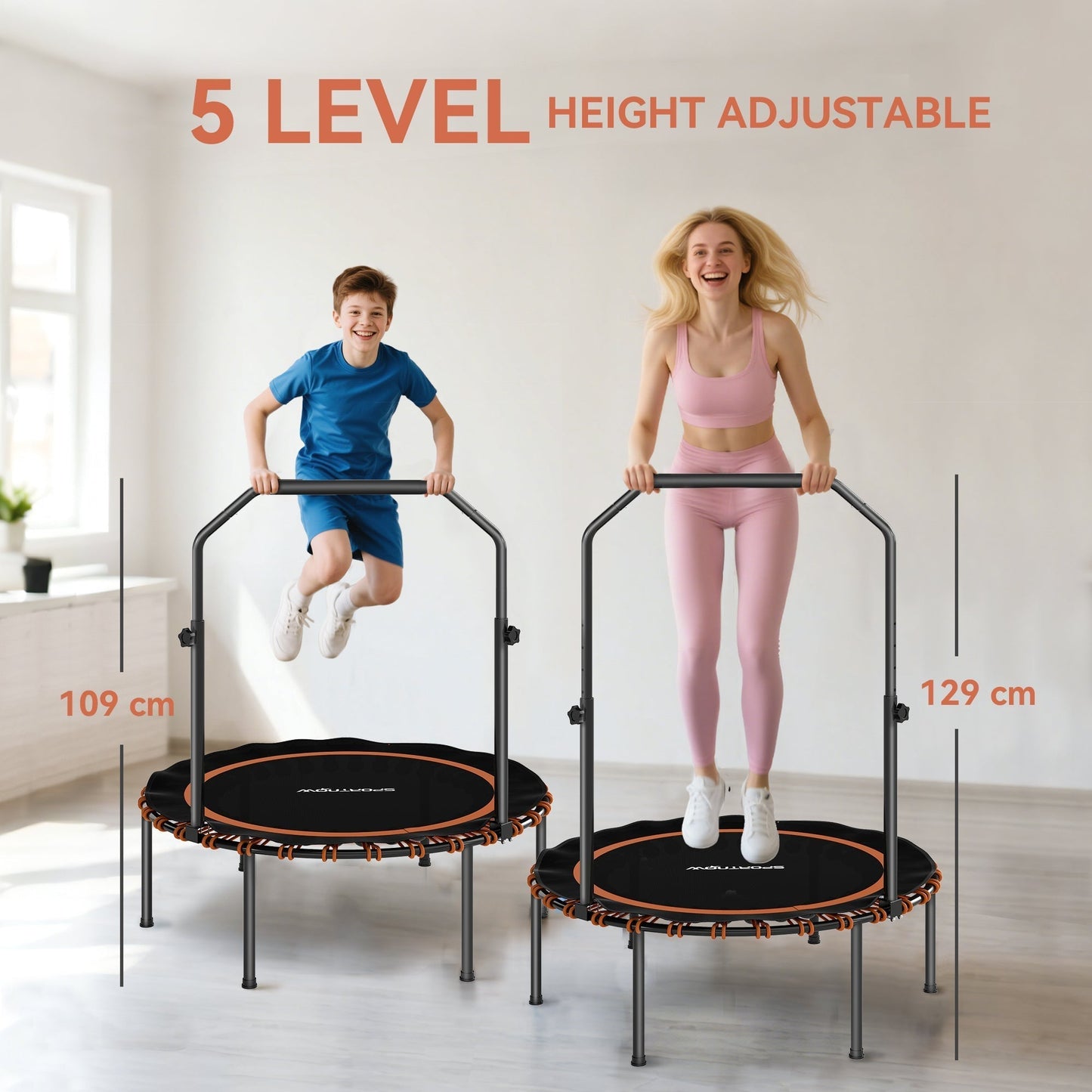 SPORTNOW 40" Foldable Fitness Trampoline Rebounder with Handle, Orange