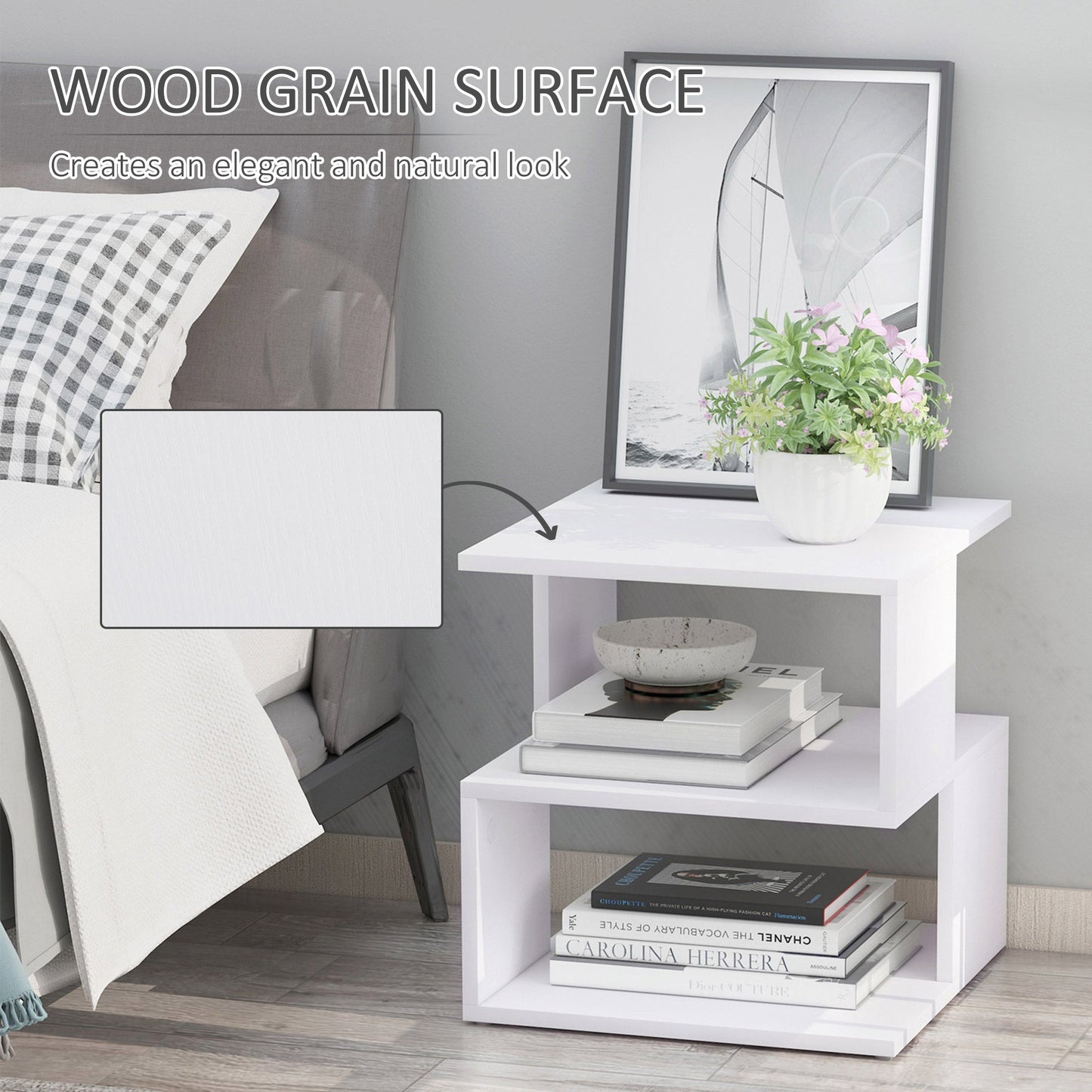 HOMCOM Set of 2 Side Table, Square Coffee Table, Modern End Table with 2 Tier Storage Shelves for Living Room, Bedroom, White