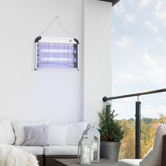Outsunny Elektryczny Zapper Much, 20 W Elektryczny Zabójca Much, Wiszący na Ścianie Zapper Owadów, Wabiący Owady, Zabójca Komarów, Wewnątrz i Na Zewnątrz, Srebrny Tone
