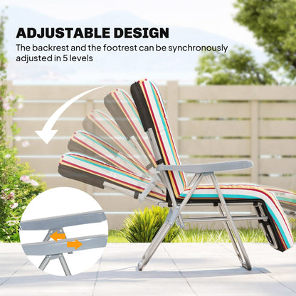 Outsunny Set of 2 Foldable Patio Sun Lounger with Adjustable Backrest and Cushion, Multicoloured