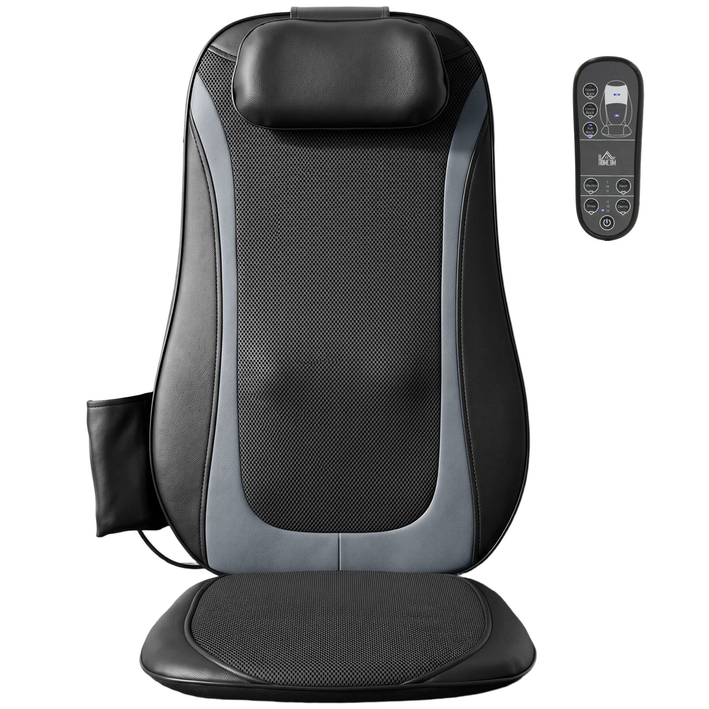 HOMCOM Back Massager with Heat, Deep Tissue Kneading Massage Chair with 3-Level Seat Vibration, Massage Chair Pad for Back Pain