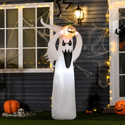 ديكور قابل للنفخ من HOMCOM بطول 6 أقدام و1.8 متر مع إضاءة LED لحفلات الهالوين على شكل شبح ويقطين في الهواء الطلق في الفناء