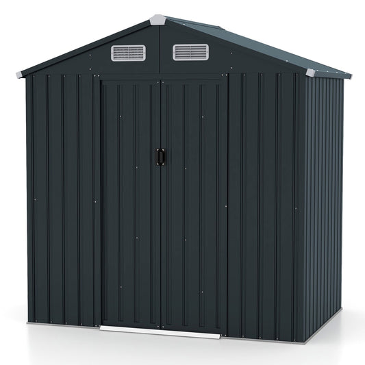Utility Tool House Garden Storage Shed with Sloping Roof and Air Vents-Grey