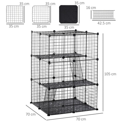 Pet Playpen DIY Small Animal Cage Enclosure Metal Wire Fence 39 Panels with 3 Doors 2 Ramps for Kitten Bunny Chinchilla Pet Mink Black by PawHut