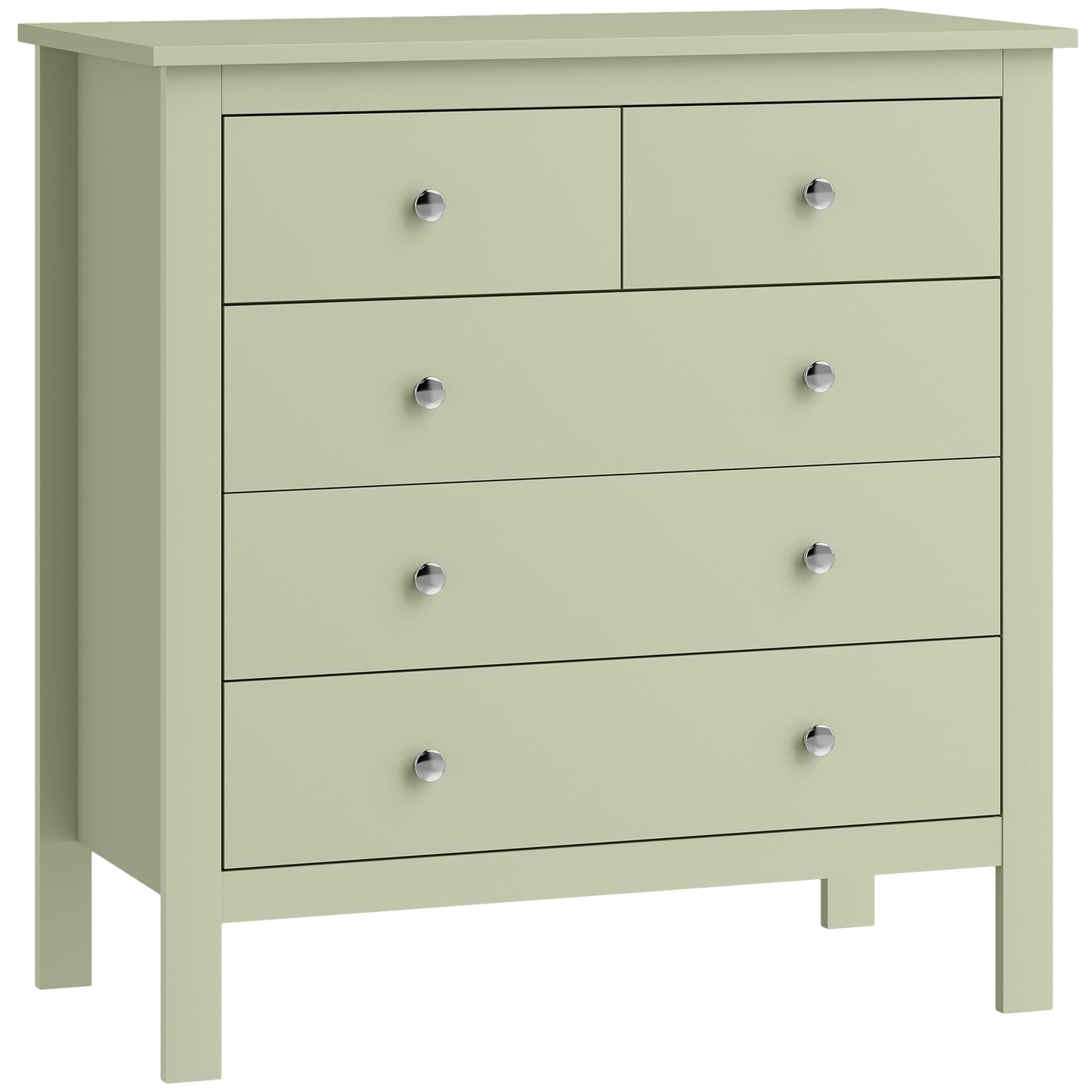 HOMCOM 5 Drawer Chest of Drawers, Modern Dresser for Bedroom, Bedside Storage Cabinet, Wide Storage Unit with Glide Runners for Living Room, Hallway, Closet, 79 x 39.5 x 80.5 cm, Sage Green