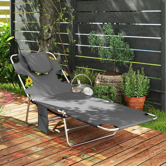 Outsunny Reclining Face Hole Sun Lounger - Dark Grey