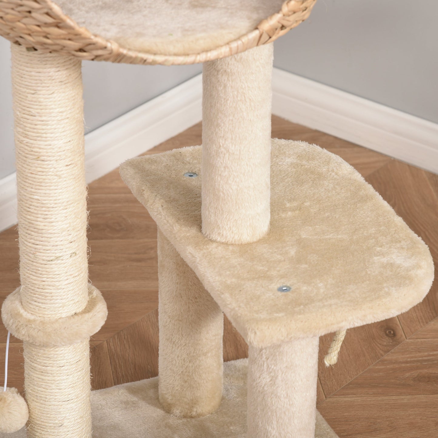 PawHut Cat Tree for Indoor Cats 100cm Kitten Climbing Tower Activity Center with Sisal Scratching Post Condo Perch Hanging Balls Teasing Rope Toy Cushion