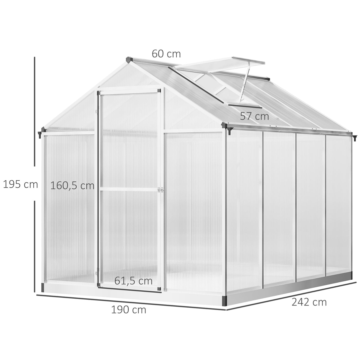 Outsunny 6 x 8ft Polycarbonate Greenhouse with Rain Gutters, Large Walk-In Green House with Door and Window, Garden Plants Grow House with Aluminium Frame