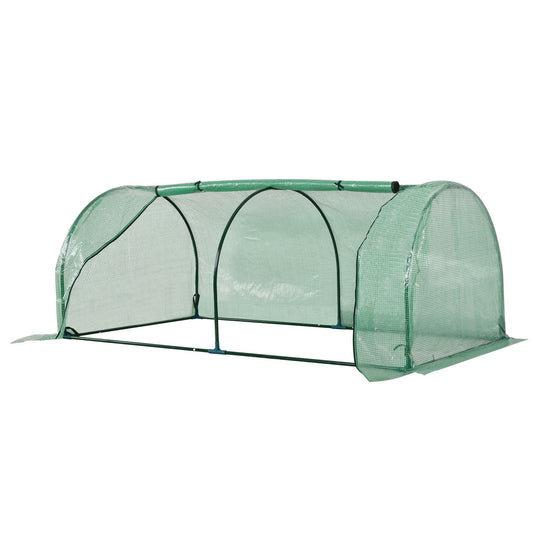 Outsunny Tunnel Greenhouse Green Grow House for Garden Outdoor, Steel Frame, PE Cover, Green, 200 x 100 x 80cm