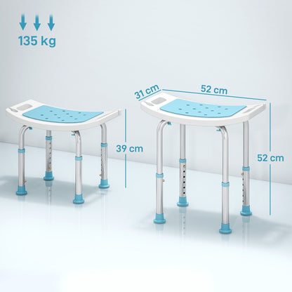 HOMCOM 6-Level Height Adjustable Aluminium Bath Room Stool Chair Shower Non-Slip Design w/ Padded Seat Drainage Holes Foot Pad, Turquoise