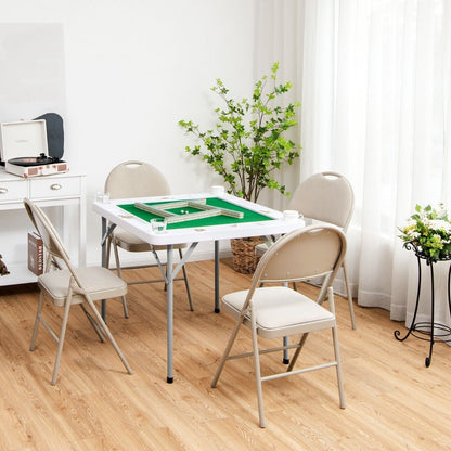 Folding Square Mahjong Table with 4 Cup Holders and Chip Grooves