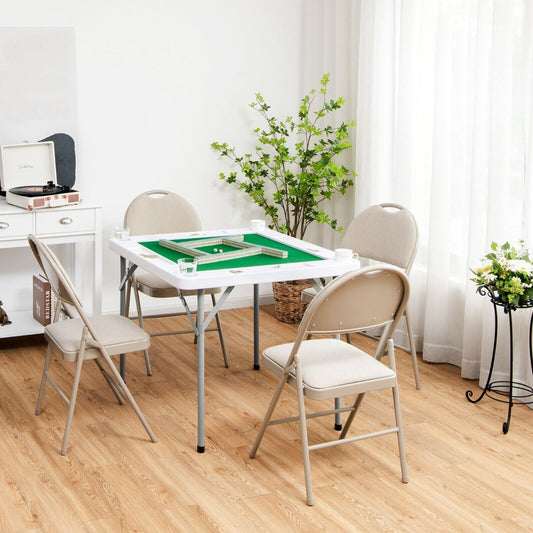 Folding Square Mahjong Table with 4 Cup Holders and Chip Grooves