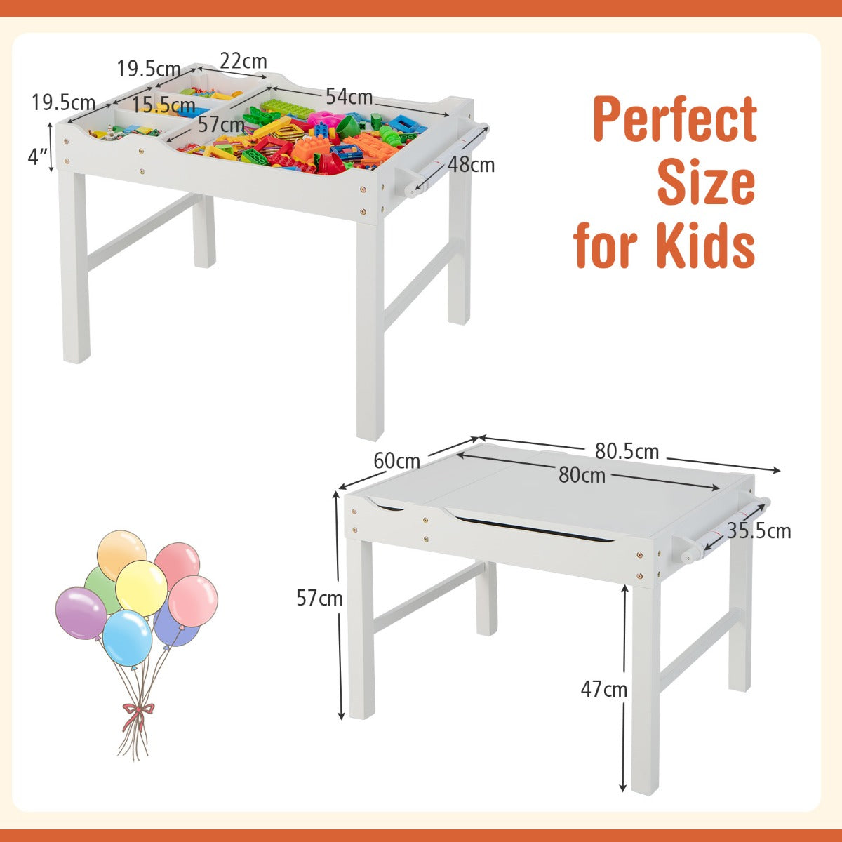 Wooden Children Activity Table with Reversible Tabletop-White