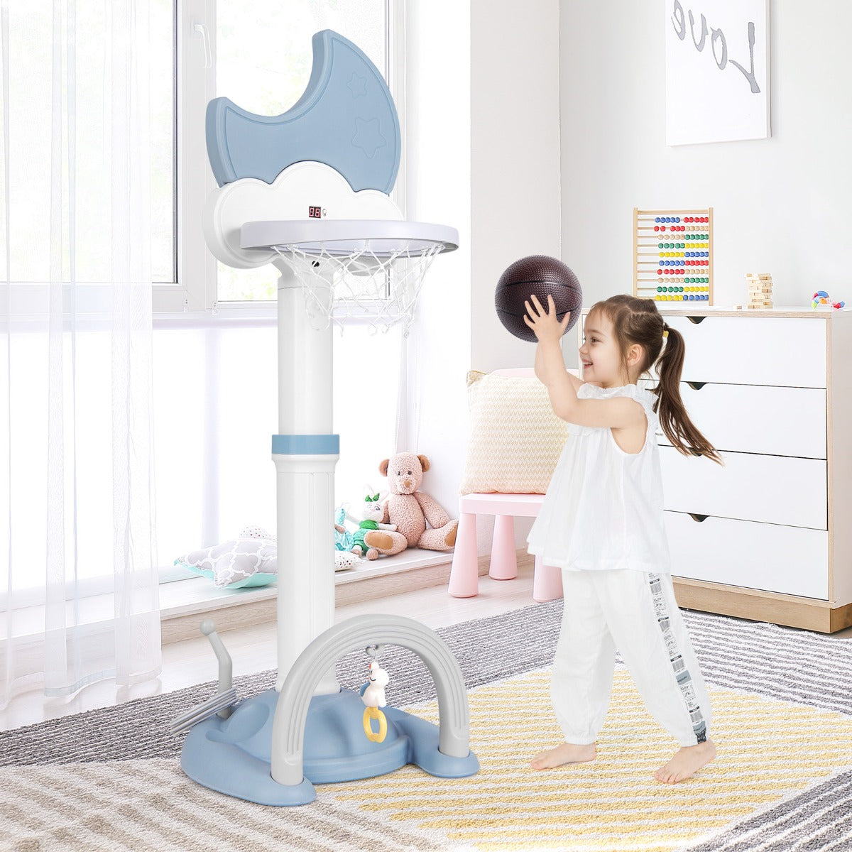 4-In-1 Kids Basketball Hoop with Adjustable Height for Kids-Blue