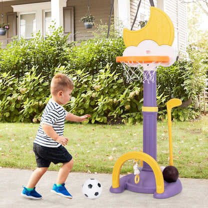4-In-1 Kids Basketball Hoop with Adjustable Height for Kids-Yellow
