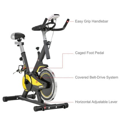 Indoor Bike Trainer Upright Exercise Bike With Adjustable Resistance Seat Handlebar LCD Display Black and Yellow