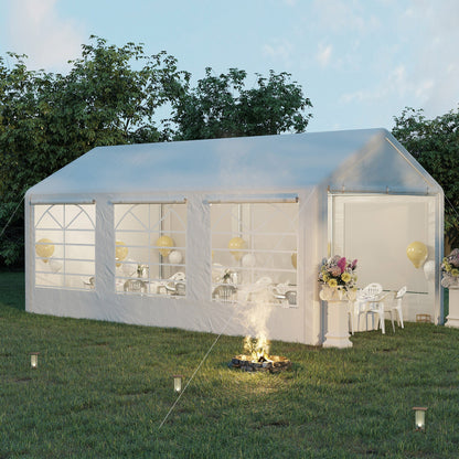 خيمة حفلات الزفاف من Outsunny Garden Gazebo Marquee، مرآب محمول ومظلة للسيارة، إطار فولاذي عالي التحمل مقاوم للماء (6 م × 3 م)