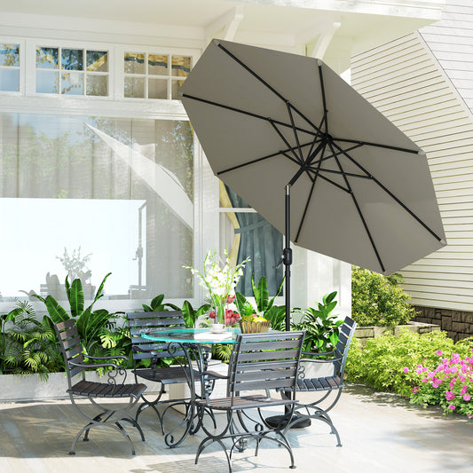Outsunny 2.6M Parasol ogrodowy z pochylanym i korbowym uchwytem, ​​zewnętrzny parasol przeciwsłoneczny z aluminiową ramą, jasnoszary