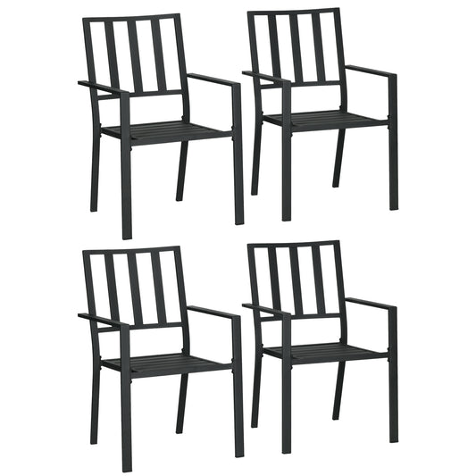 Outsunny Zestaw czterech minimalistycznych metalowych krzeseł ogrodowych - czarny