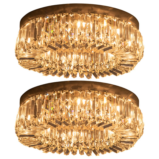 HOMCOM Crystal Ceiling Lights Set of 2, Modern Flush Chandeliers with Stainless Steel Base, Pendant Lights for Living Room Bedroom Dining Room, Silver Tone