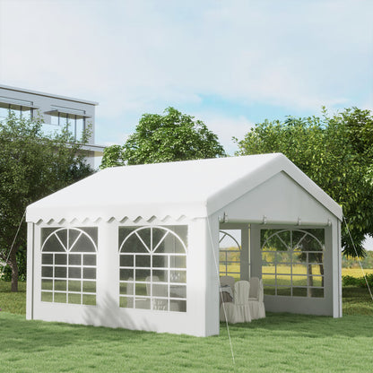 Outsunny 4m x 4m namiot imprezowy baldachim ślubny, rozkładana altana ze ścianami bocznymi, drzwiami, oknami, ocynkowana altana ogrodowa na imprezy, wydarzenia, biała