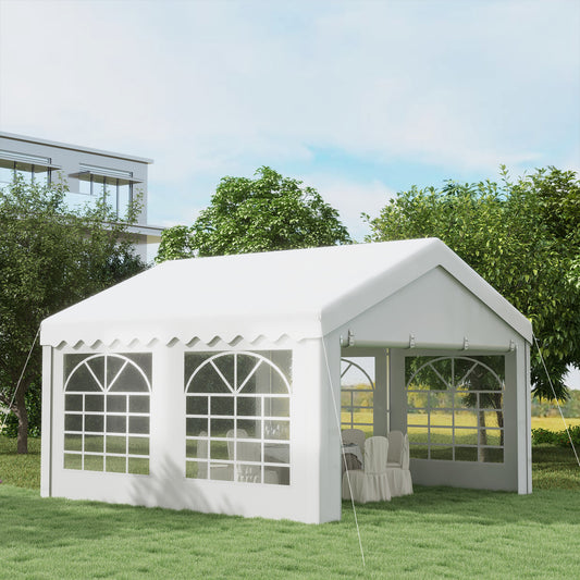 Outsunny 4m x 4m namiot imprezowy baldachim ślubny, rozkładana altana ze ścianami bocznymi, drzwiami, oknami, ocynkowana altana ogrodowa na imprezy, wydarzenia, biała