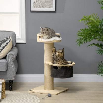 PawHut Cat Tree, with Hammock, Bed, Jute Scratching Post - Natural Finish