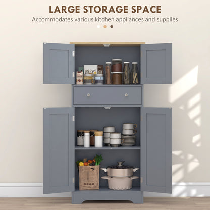 HOMCOM Kitchen Cupboard, Modern Freestanding Kitchen Storage Cabinet with Doors and Shelves, Grey Blue