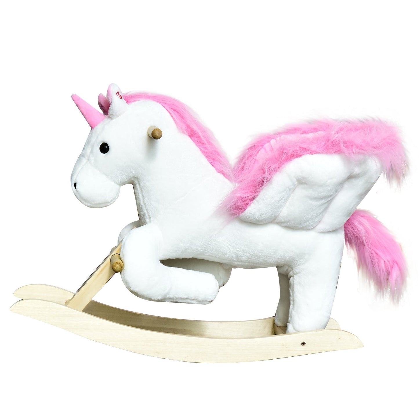 Unicorn Rocking Horse Kids Wooden Ride On Plush Toy w/ Music