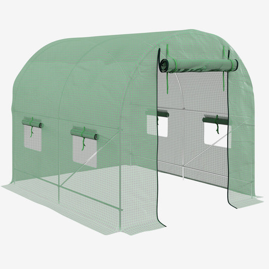 Tunel foliowy Outsunny Walk-In Garden ze stalową ramą, osłoną z PE, drzwiami zwijanymi i 4 oknami, 2,5 x 2 m, zielony