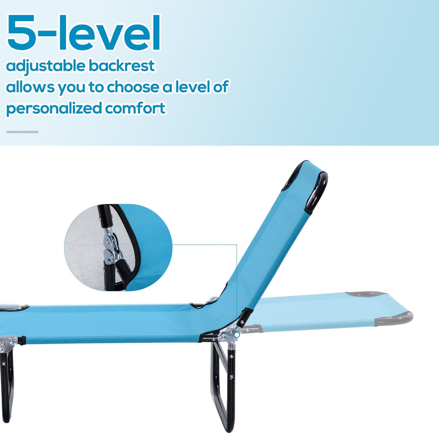 Outsunny Garden Sun Lounger, with Five-Position Back - Light Blue