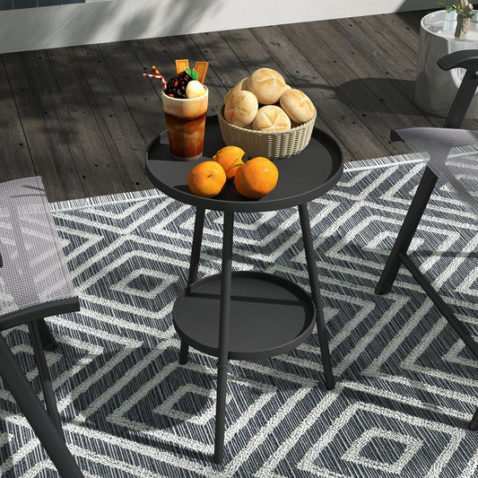 Outsunny Two-Tier Metal Garden Table - Black
