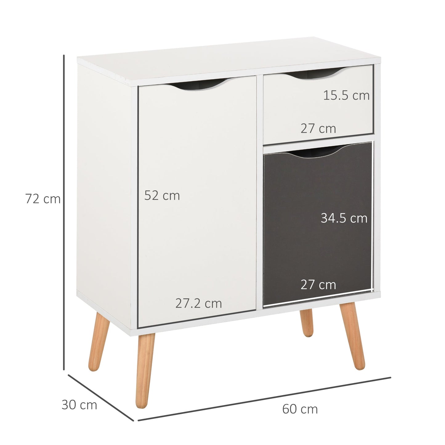 HOMCOM Sideboard Floor Cabinet Storage Cupboard with Drawer and Solid Wood Legs for Bedroom, Living Room, Entryway, Grey