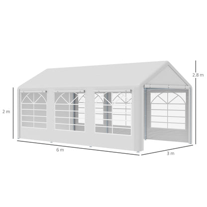 خيمة حفلات خارجية من Outsunny 6 × 3 (م) للحديقة ومظلة سيارات محمولة ومظلة سيارات ومظلة خارجية بإطار فولاذي شديد التحمل ومقاوم للماء والعفن