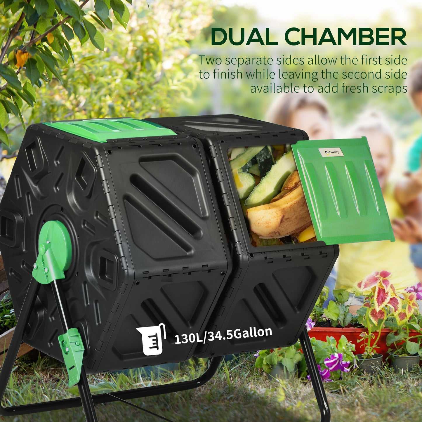 Kompostownik dwukomorowy Outsunny 130L – czarny
