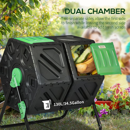 Kompostownik dwukomorowy Outsunny 130L – czarny