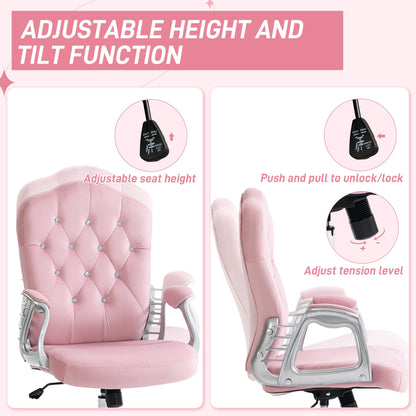 Vinsetto Velvet-Feel Work Chair, with Diamante Back - Pink