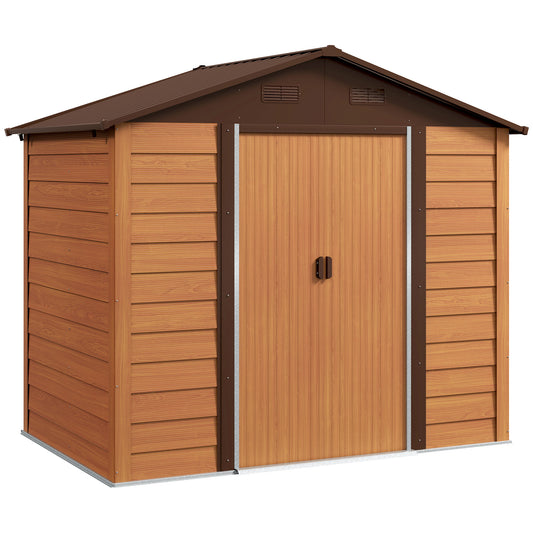 Outsunny 8 x 6ft Garden Storage Shed z przesuwanymi drzwiami - Brązowy efekt drewna