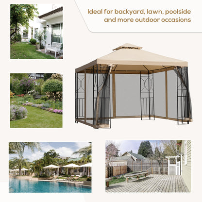 Outsunny 3x3m Garden Gazebo Tent W/Netting, 2-tier Roof