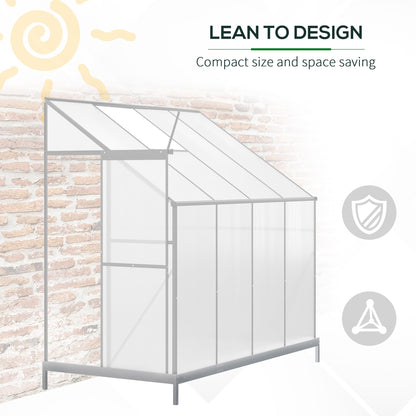 Outsunny 8 x 4ft Walk-In Lean to Greenhouse Garden Heavy Duty Aluminium Polycarbonate Green House with Roof Vent for Plants Herbs Vegetables, Silver