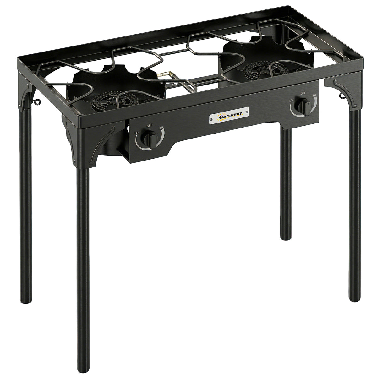 Outsunny Double Burner Camping Stove, 150,000 BTU High Pressure Camping Gas Stove with Detachable Legs, Black