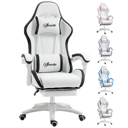 Vinsetto Computer Gaming Chair, PU Leather Desk Chair with Footrest, Swivel Task Chair with 135¡ Reclining Back and Lumbar Support, PC Chair for Adults, White and Black