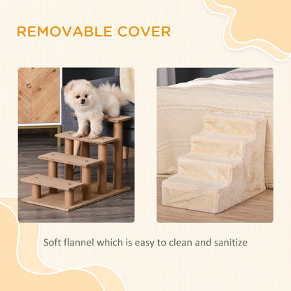 PawHut Doggy Steps 4-Steps Design with Washable Plush Cover for High Bed Sofa, Dog Stairs for Small Dog and Cat