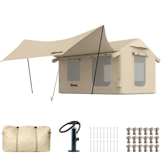 Outsunny Inflatable Tents Waterproof Glamping Tent with Stove Jack for 6-8 Person