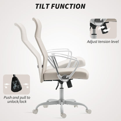 HOMCOM Fabric High Back Office Chair - Cream White