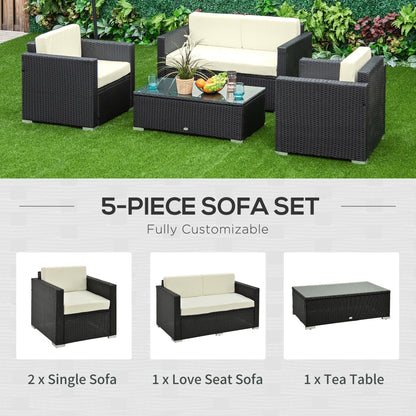 Outsunny 4-Seater Rattan Sofa Set Garden Rattan Furniture Wicker Steel Chair Seat Furniture Patio Rattan Garden Sofa Black