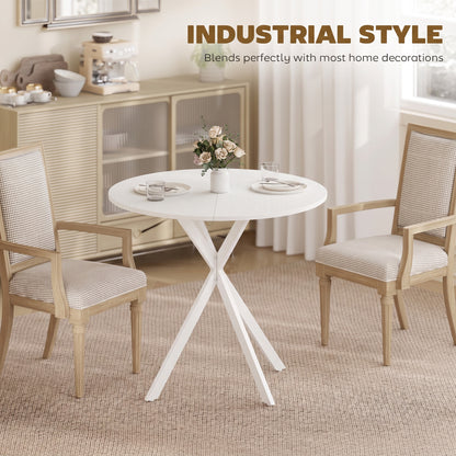 HOMCOM 80cm Industrial Round Dining Table - White